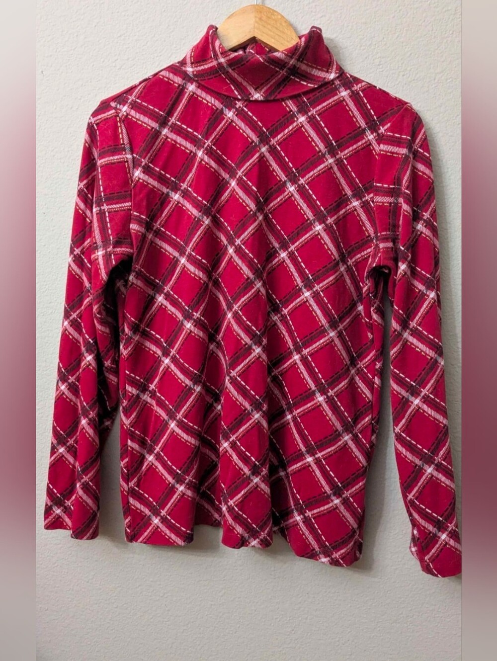 Talbots Women's Red Plaid Long-Sleeve Turtleneck Tee